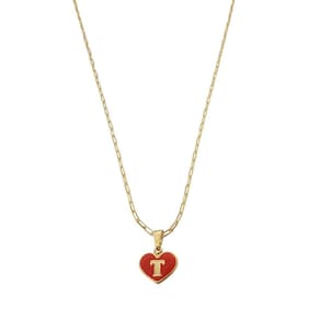 Colar Cartier 50Cm Coração Vermelho Letra T Banhado Ouro 18K