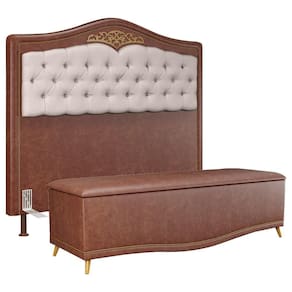 Cabeceira Cama Casal Queen 160cm Com Calçadeira Baú Imperial J02 Facto Marrom-bege - Mpozenato
