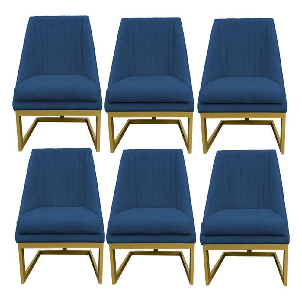 Kit 06 Cadeiras Para Sala De Jantar Ana Base De Ferro Suede Azul Marinho D`classe Decor