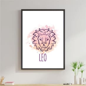 Quadro Signos Aquarela Leão 45X34Cm Com Vidro Moldura Preta