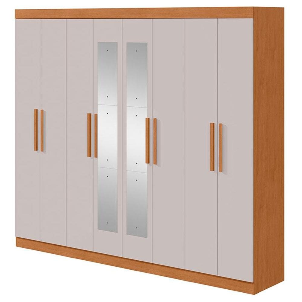 Guarda Roupa Casal Andara Soft 8 Portas Amêndoa Clean Off White com Espelho - Lopas