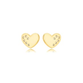 Brinco Coração Lateral Cravejada Banhado A Ouro 18k