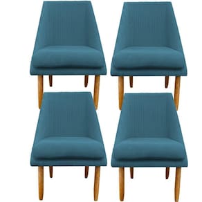 Kit 04 Cadeiras Para Sala De Jantar Ana Pés Palito Suede Azul Tiffany D`classe Decor