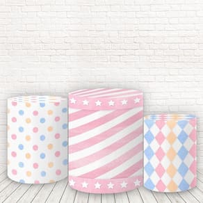 Trio Capas Cilindros Tecido Circo Rosa Vintage Candyfcc-317