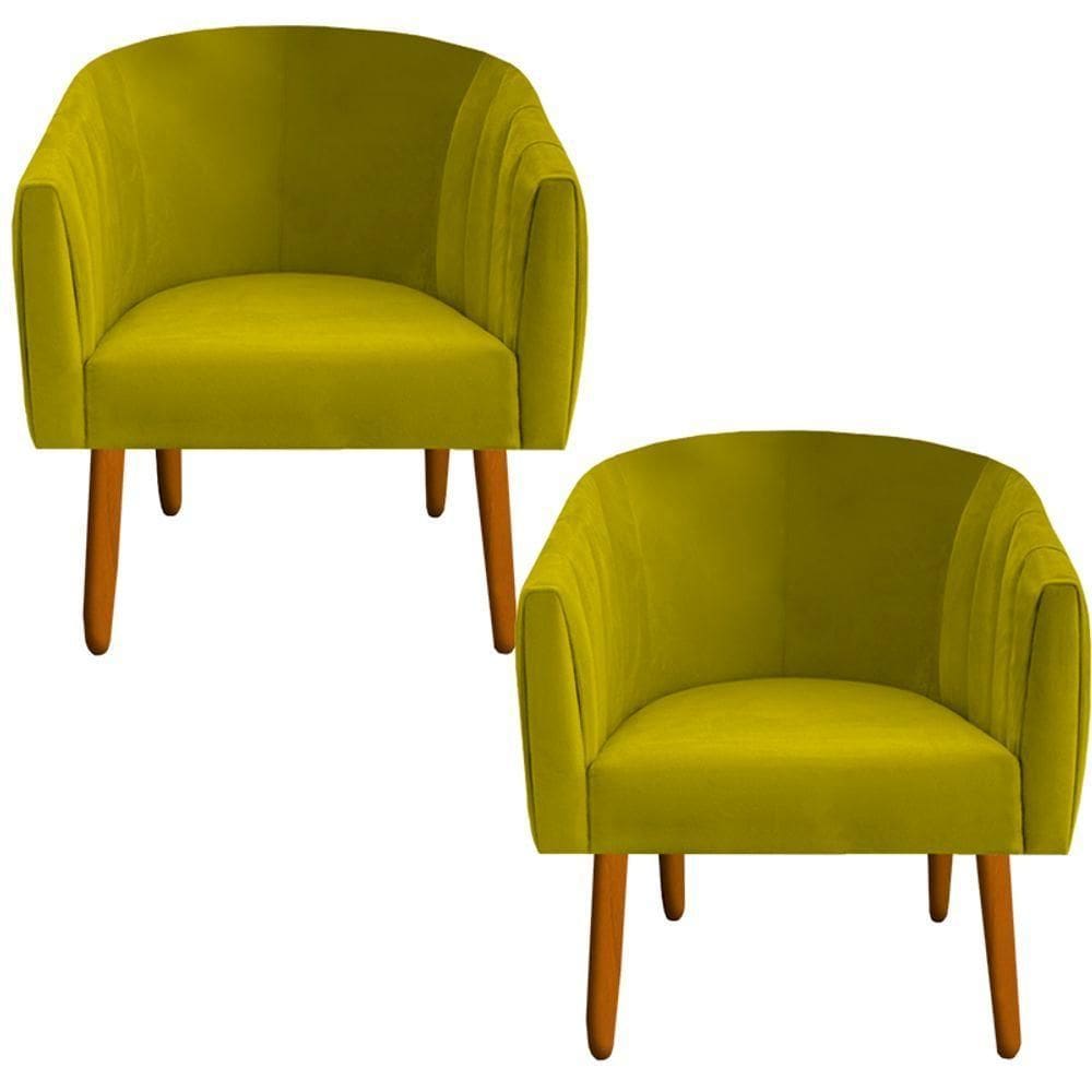 Kit 02 Poltrona Julia Decoração Salão Cadeira Escritório Recepção Estar Amamentação Suede Amarelo D`classe Decor