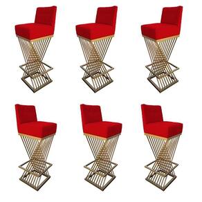 Kit 06 Banquetas Luma Base De Ferro Sued Vermelho D`classe Decor