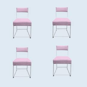 Kit 04 Cadeiras Atena Base De Ferro Maciço Prata Suede Rosa Bebê D`classe Decor