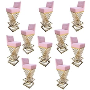 Kit 10 Banquetas Luma Base De Ferro Sued Rosa Bebê D`classe Decor