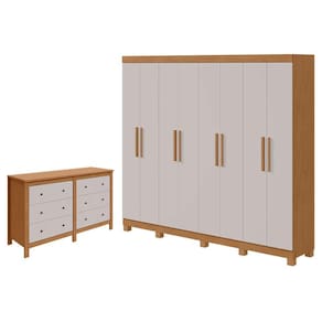Guarda Roupa Casal Andara Soft com Pés e Cômoda Horizontal Maggiore Amêndoa Clean Off White - Lopas