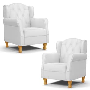 Kit 02 Poltronas De Amamentação Pés Madeira Lucy P04 Sintético Branco - Mpozenato