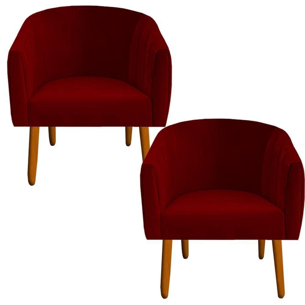 Kit 02 Poltrona Julia Decoração Salão Cadeira Escritório Recepção Estar Amamentação Suede Vermelho D`classe Decor