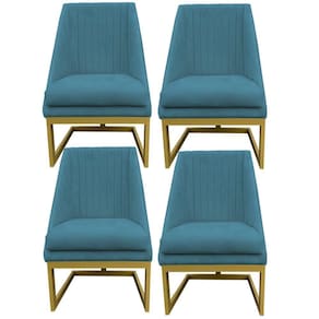 Kit 04 Cadeiras Para Sala De Jantar Ana Base De Ferro Suede Azul Tiffany D`classe Decor
