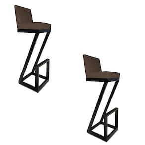 Kit 02 Banqueta Alta Z Base De Ferro Suede Marrom D`classe Decor