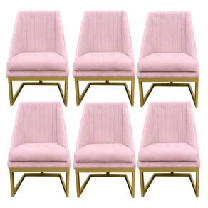 Kit 06 Cadeiras Para Sala De Jantar Ana Base De Ferro Suede Rosa Bebê D`classe Decor