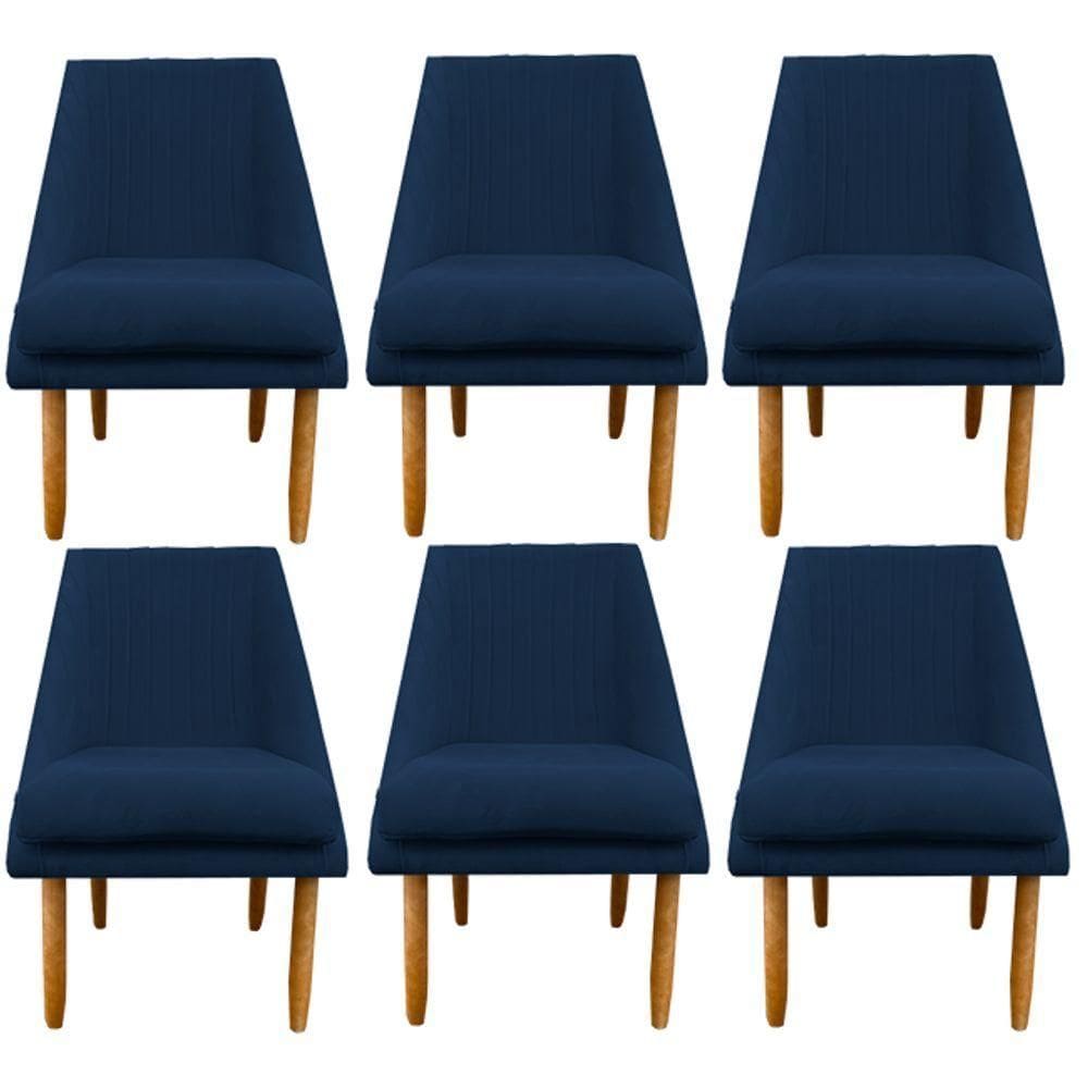 Kit 06 Cadeiras Para Sala De Jantar Ana Pés Palito Suede Azul Marinho D`classe Decor