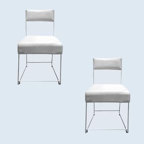 Kit 02 Cadeiras Atena Base De Ferro Maciço Prata Suede Bege D`classe Decor