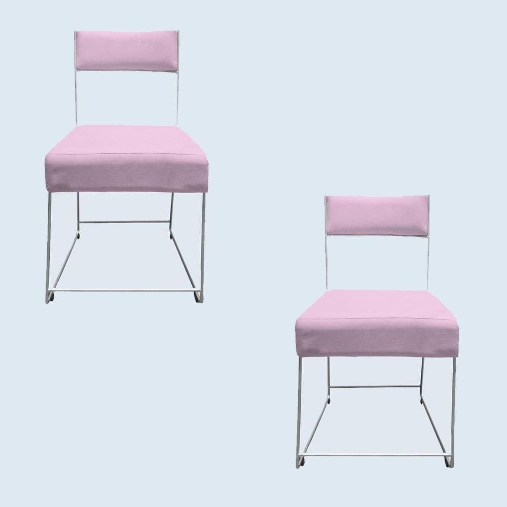 Kit 02 Cadeiras Atena Base De Ferro Maciço Prata Suede Rosa Bebê D`classe Decor