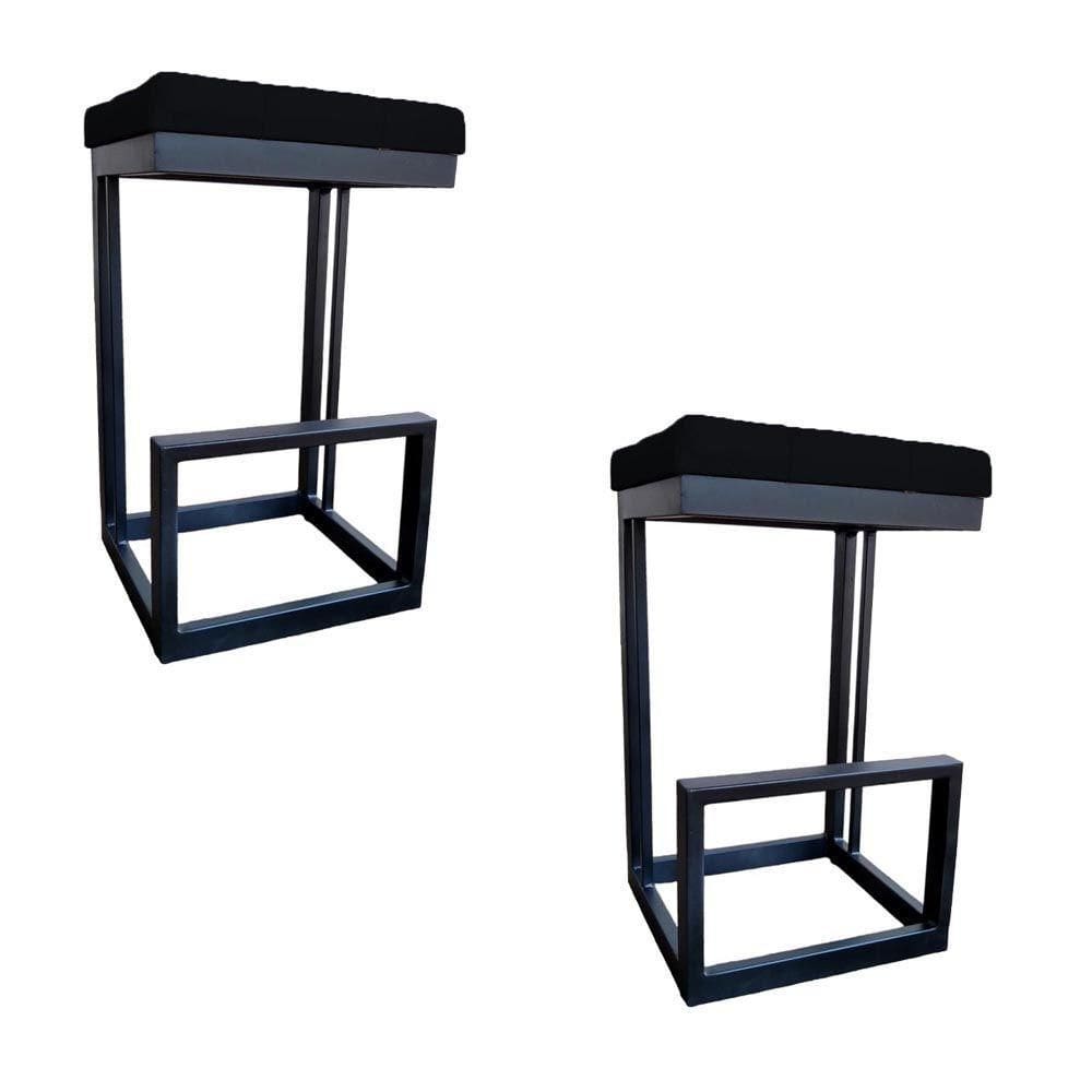Kit 02 Banquetas Londres Base De Ferro Sued Preto D`classe Decor