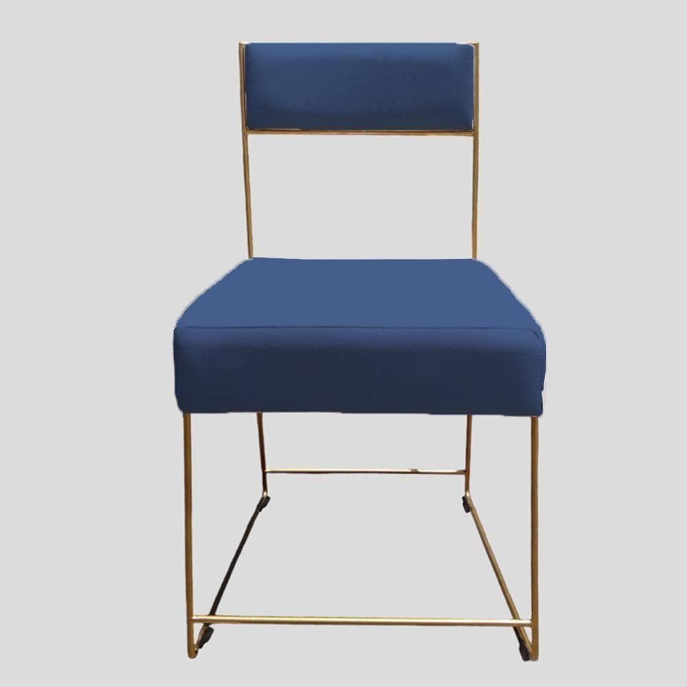 Cadeira Atena Base De Ferro Maciço Dourada Suede Azul Marinho D`classe Decor