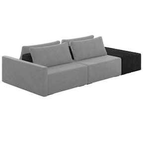 Sofá Ilha Modular Living Com Puff 232cm Georgia K04 Veludo Cinza-preto - Mpozenato