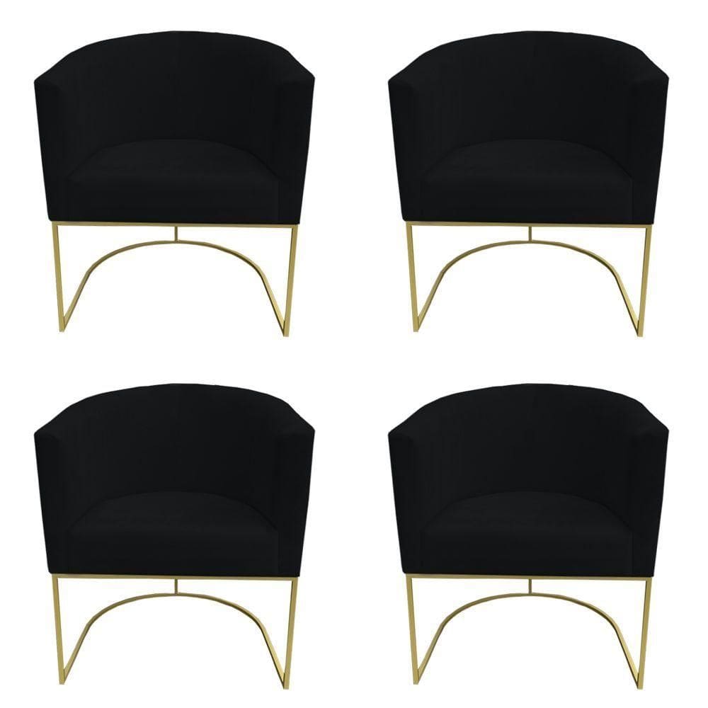 Kit 04 Poltronas Paola Base De Ferro Sued Preto D`classe Decor