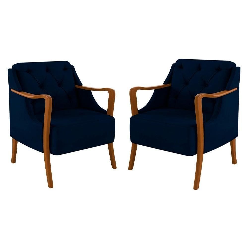 Kit 2 Poltronas Decorativas Para Sala De Estar Capitonê Lapa M22 Veludo Azul Marinho - Mpozenato