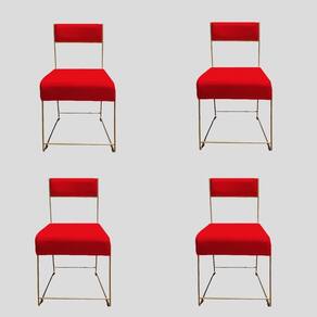 Kit 04 Cadeiras Atena Base De Ferro Maciço Dourada Suede Vermelho D`classe Decor