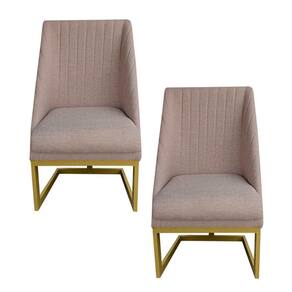 Kit 02 Cadeiras Para Sala De Jantar Ana Base De Ferro Linho Bege D`classe Decor