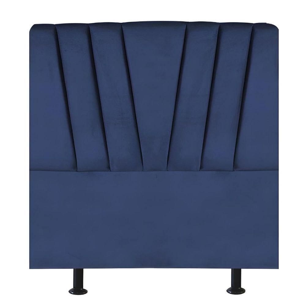 Cabeceira Estofada Cama Solteiro 100 Cm Ariel Veludo Azul Marinho