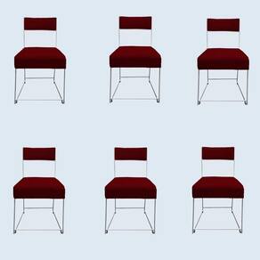 Kit 06 Cadeiras Atena Base De Ferro Maciço Prata Suede Marsala D`classe Decor