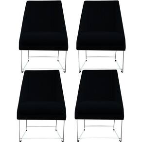 Kit 04 Cadeiras Ana Base De Ferro Prata Suede Preto D`classe Decor