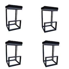 Kit 04 Banquetas Londres Base De Ferro Sued Preto D`classe Decor