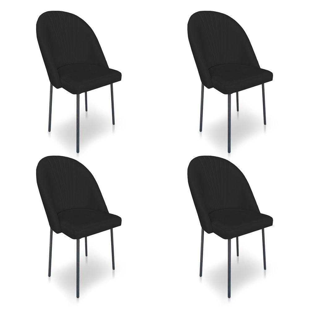 Kit 04 Cadeiras De Jantar Virginia Sued Preto Pés De Ferro Preto Dclasse Decor