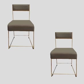 Kit 02 Cadeiras Atena Base De Ferro Maciço Dourada Suede Marrom Rato D`classe Decor