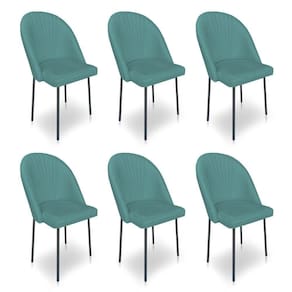 Kit 06 Cadeiras De Jantar Virginia Sued Azul Turquesa Pés De Ferro Preto Dclasse Decor