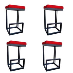 Kit 04 Banquetas Londres Base De Ferro Sued Vermelho D`classe Decor