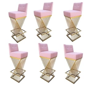 Kit 06 Banquetas Luma Base De Ferro Sued Rosa Bebê D`classe Decor