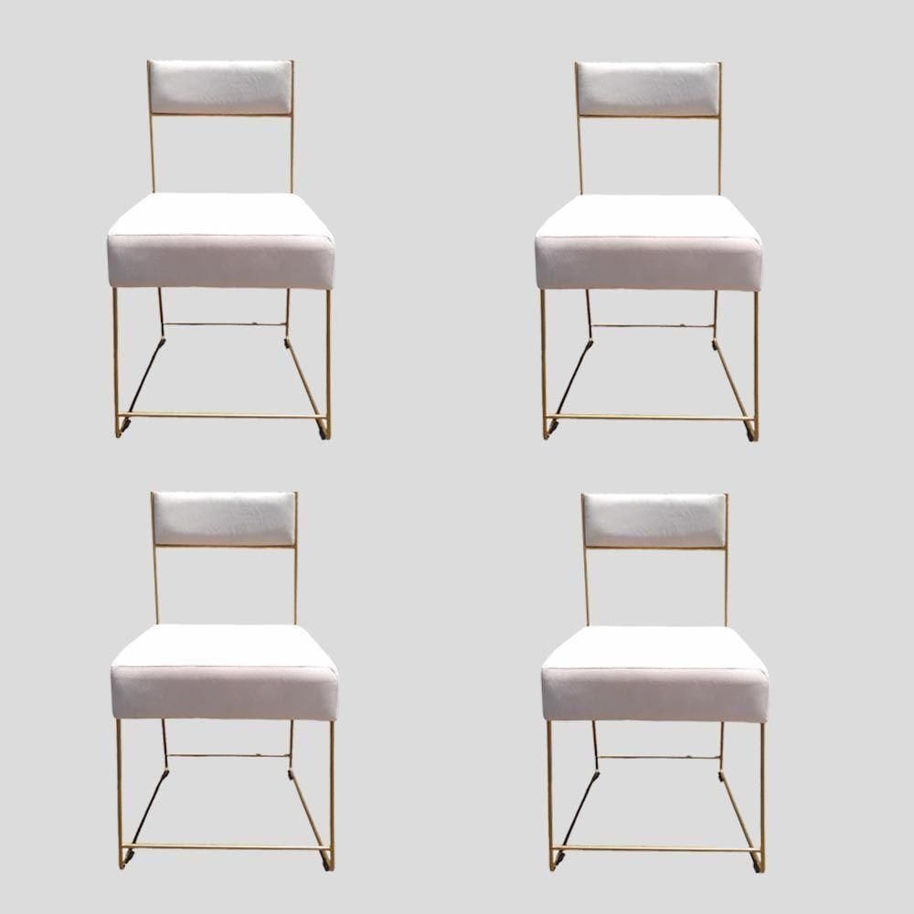 Kit 04 Cadeiras Atena Base De Ferro Maciço Dourada Suede Bege D`classe Decor