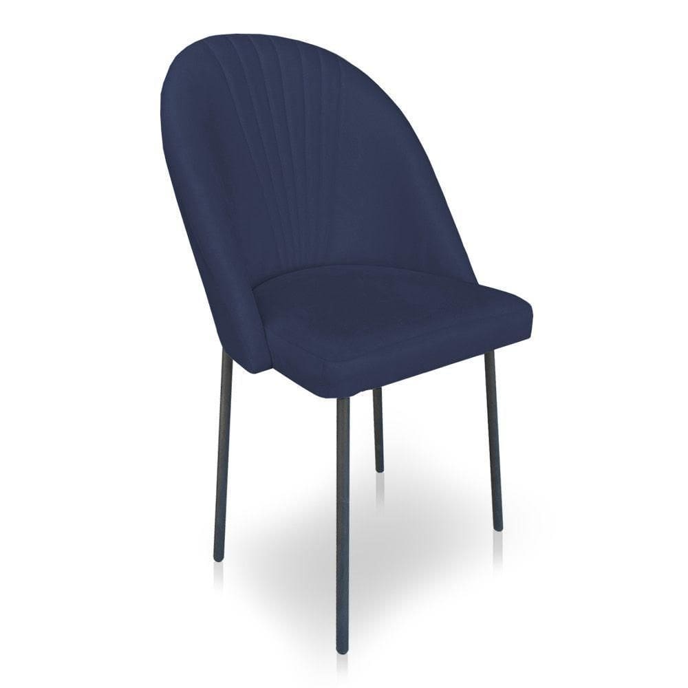Cadeira De Jantar Virginia Sued Azul Marinho Pés De Ferro Preto Dclasse Decor