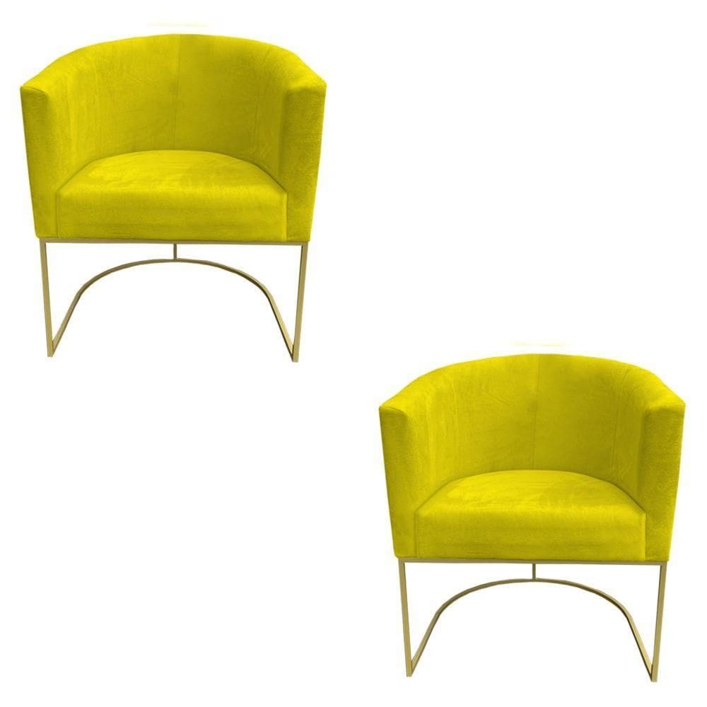 Kit 02 Poltronas Paola Base De Ferro Sued Amarelo D`classe Decor