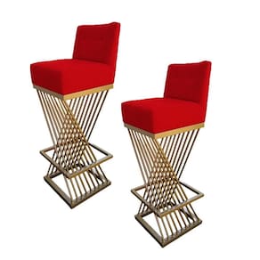 Kit 02 Banquetas Luma Base De Ferro Sued Vermelho D`classe Decor