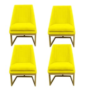 Kit 04 Cadeiras Para Sala De Jantar Ana Base De Ferro Suede Amarelo D`classe Decor