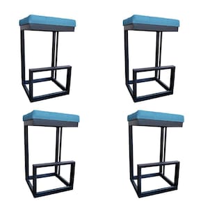 Kit 04 Banquetas Londres Base De Ferro Sued Azul Tiffany D`classe Decor