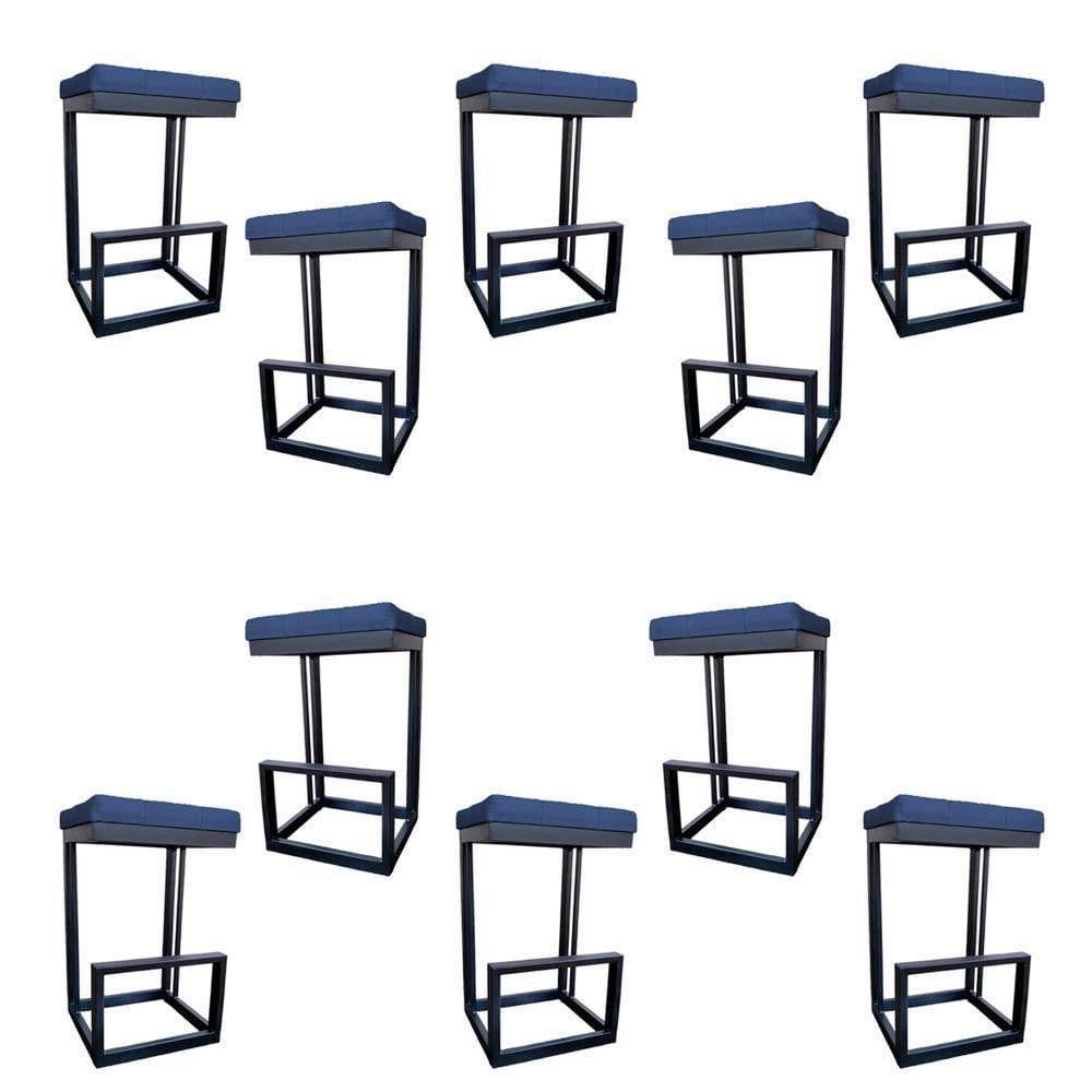 Kit 10 Banquetas Londres Base De Ferro Sued Azul Marinho D`classe Decor