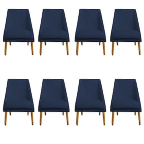 Kit 08 Cadeiras Para Sala De Jantar Ana Pés Palito Veludo Azul Marinho D`classe Decor