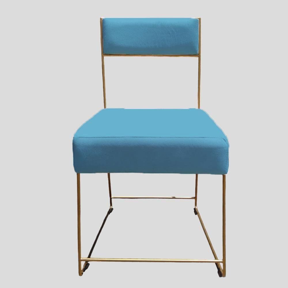 Cadeira Atena Base De Ferro Maciço Dourada Suede Azul Tiffany D`classe Decor