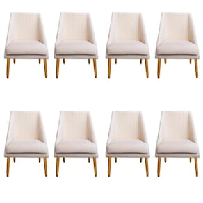 Kit 08 Cadeiras Para Sala De Jantar Ana Pés Palito Veludo Bege D`classe Decor