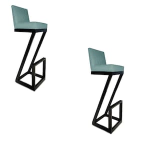 Kit 02 Banqueta Alta Z Base De Ferro Suede Azul Tiffany D`classe Decor