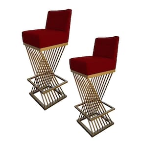 Kit 02 Banquetas Luma Base De Ferro Sued Marsala D`classe Decor
