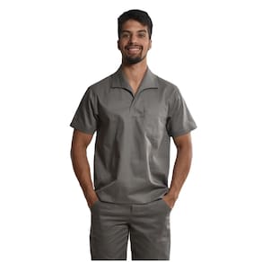 Camisa Profissional Fechada Mangas Curtas Gola Italiana Cinza